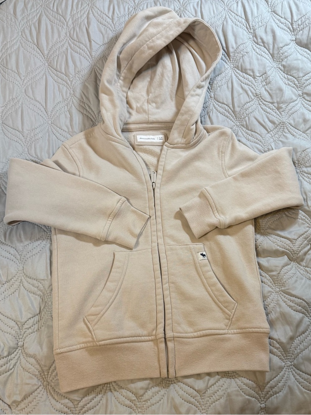 Abercrombie Kids Full Zip Hoodie Beige Cream Fleece Size 7/8